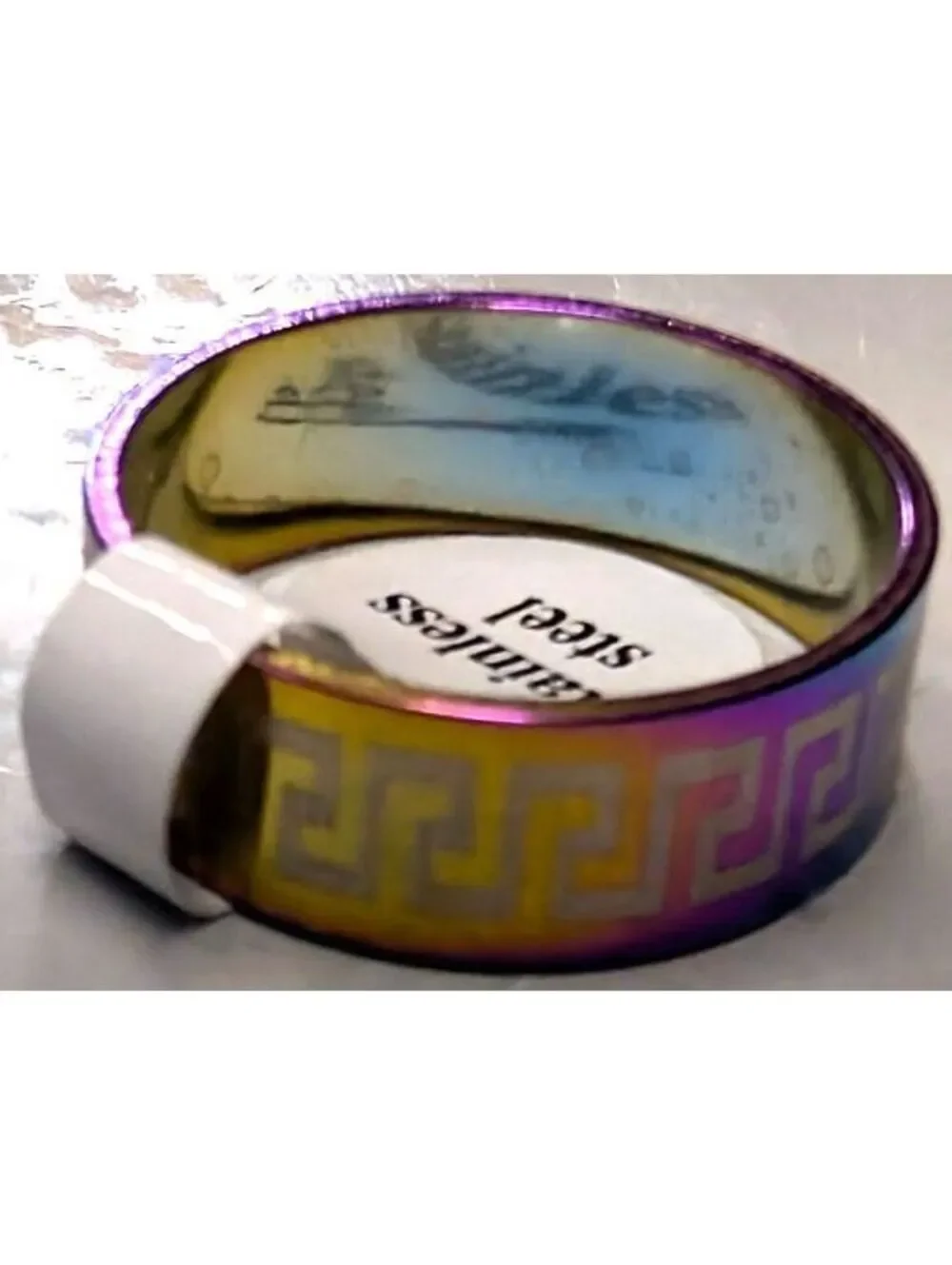 New Stainless Steel Ring PLus Size 9 Rainbow Greek Key Multicolor Band Boho
